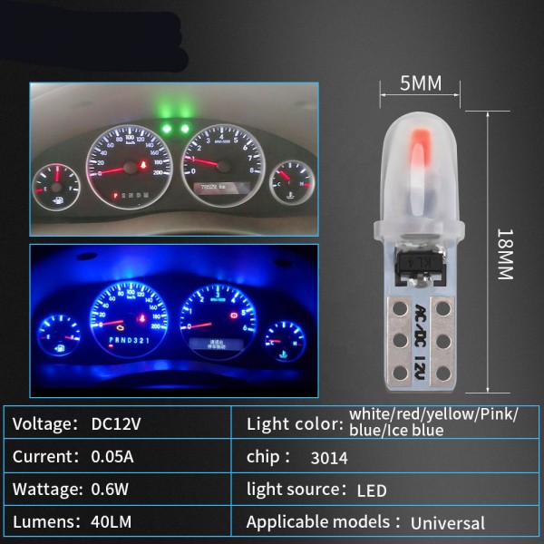 T5 W3W 2 SMD 3014 LED Instrument Panel Dashboard Light Bulbs LED e 12v AC/DC universal