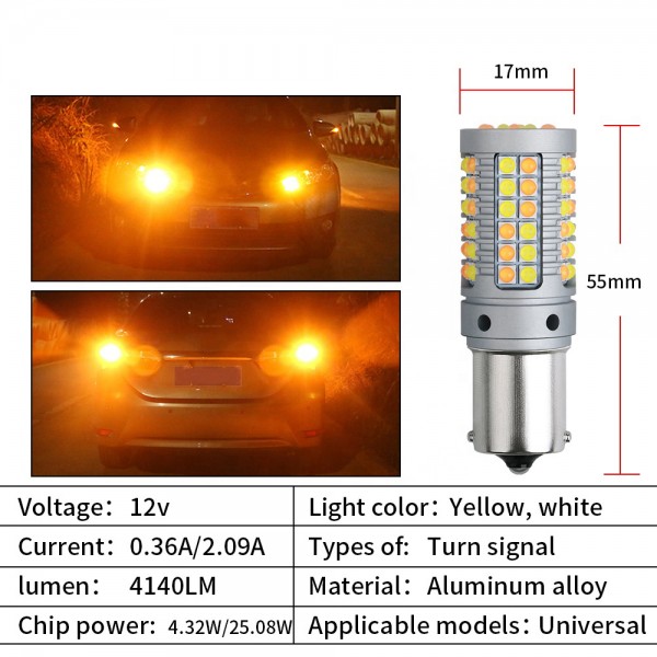 T20 7440 W21W T25 3156 BAU15 BAU15S LED Bulb White Amber Turn Signal DRL Light 3030 69smd 