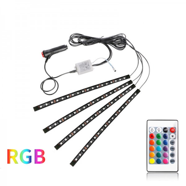  4 x 18LEDs Wireless Remote RGB styling Interior Car LED Atmosphere Light