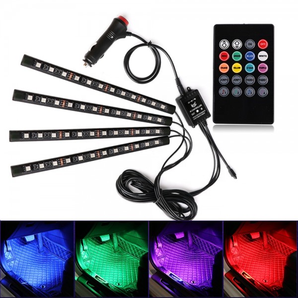 Car RGB 12LED 5050 Kit Interior Atmosphere Neon Lights Strip