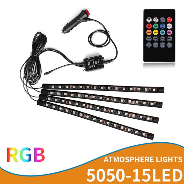 Car RGB 4pcs 15LED Strip Lights 16 Colors Decorative Atmosphere Lamps