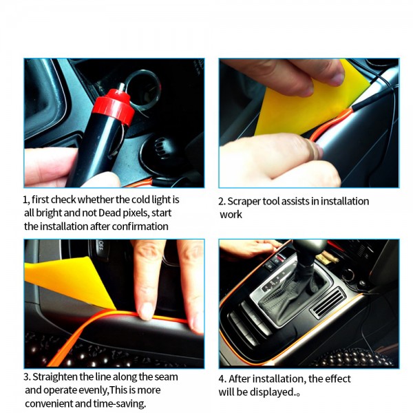 USB Cold Light Strips Line Interior Decoration with Cigarette lighter