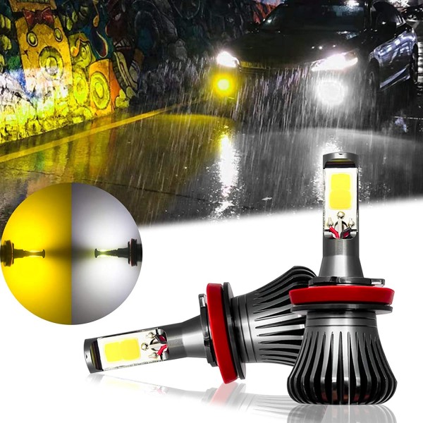  Switchback 6000K White / 3000K Golden Yellow Dual-Color COB LED Fog Light Lamp Bulbs DRL