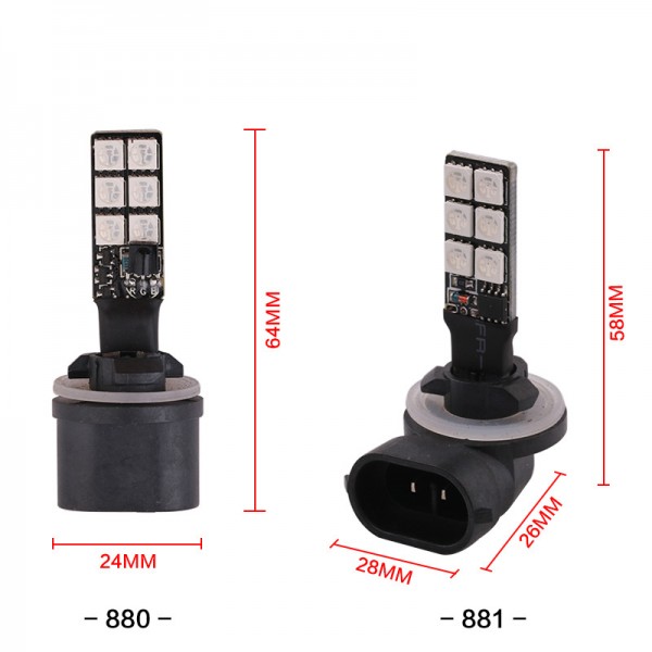 881 LED RGB 5050 27SMD 7 Color Car Headlight Fog Light Bulb