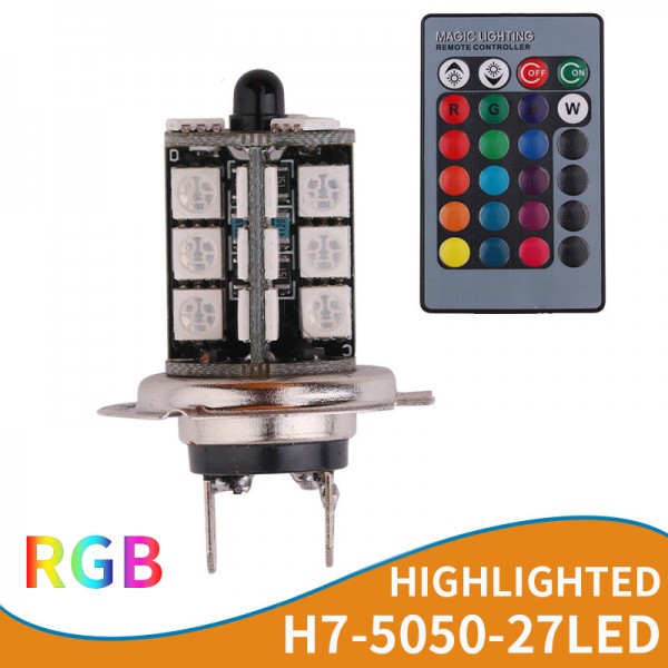 Auto H7 5050 27SMD RGB Led Fog Light With Remote Control 