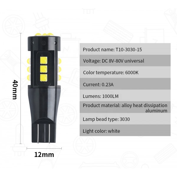 canbus no error T10 15SMD 3030 w16w led bulb Auto bulb Reversing light