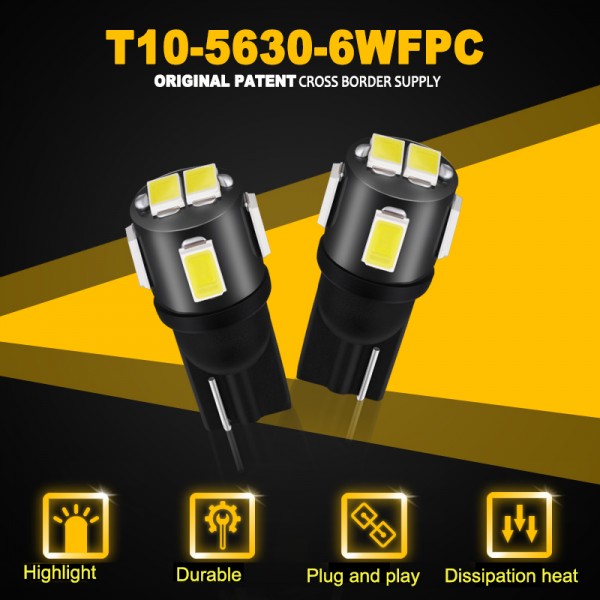  T10 LED W5W 194 168 Auto License Plate Lamps 501 2825 Car Accessories Dome Reading Parking Bulbs White 240LM 12 V