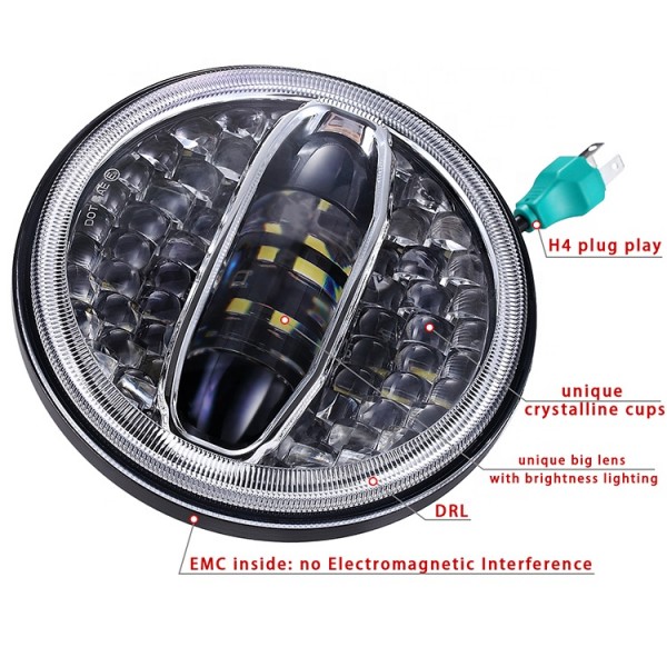 Led Motorcycle Headlight 7 inch Halo Headlight High Low Beam 108W 7" Lights For Harley