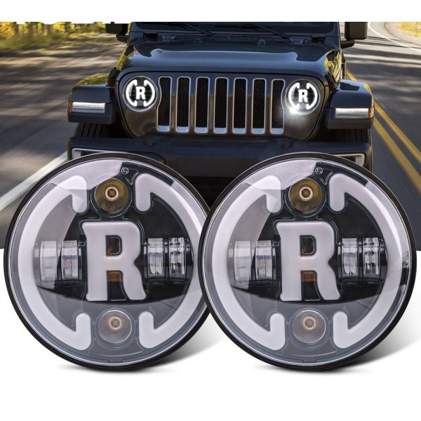 New model 30W 7inch Round Led Headlight Halo Angle Eyes DRL Headlamp For Jeep offroad DC 12V