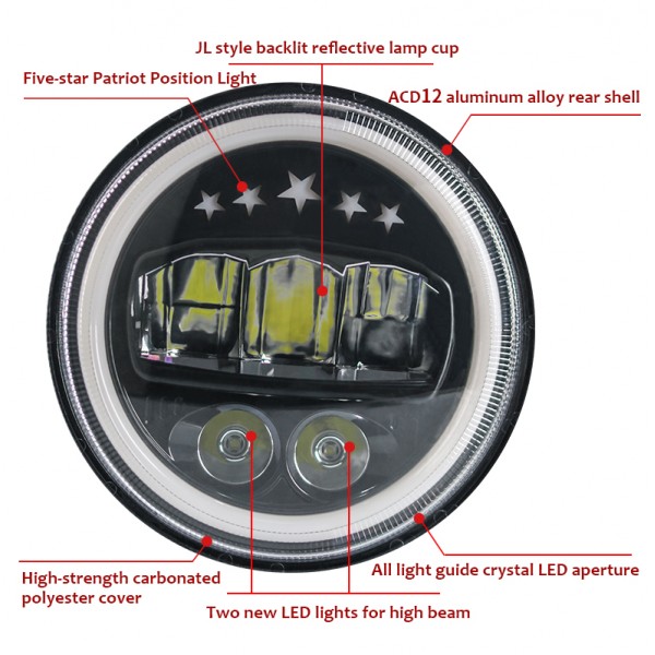 7inch round 50w motor car led work light for jeep with high low beam For Harley motorcycle led headlight