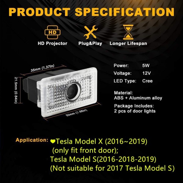 For Tesla Model 3 S X Y Auto Logo LED Car Door Welcome Light Emblem Laser Projector Lamp Decorative Signal Luces Accessories New