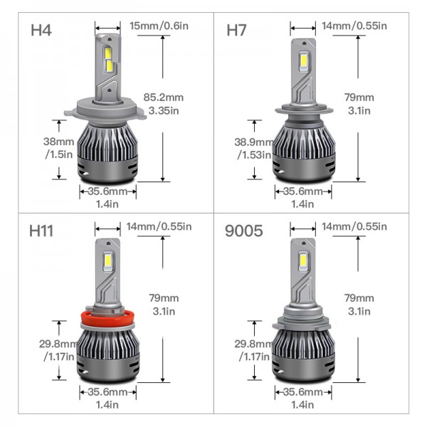 Car Lights LED 65W 16000LM H7 H4 H11 LED Lamp for Headlight Bulbs H1 H8 H9 9005 9006 Turbo H7 LED Bulb 12V 24V truck/van