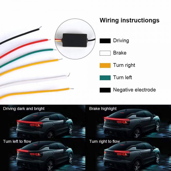 120cm LED Car Spoiler Lights Brake Lamp Rear Wing Lights Strip Multifunction Rear Spoiler 12V Stop Brake Lights Turn Signal Lamp