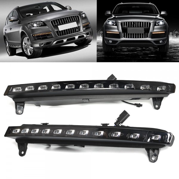 For Audi Q7 LED DRL 2010-2015 Dynamic Yellow white Turn Signal Lamp Waterproof LED Daytime Running Light 