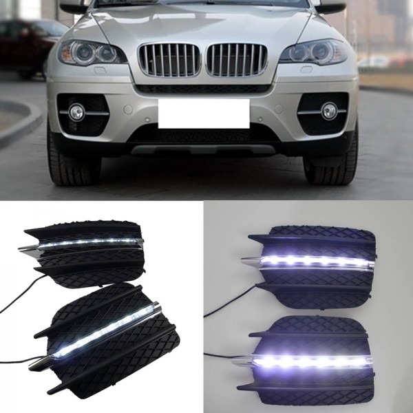 White LED DRL Daytime Running light Bumper Fog Lamp Covers For BMW X6 E71 2010 2011 2012