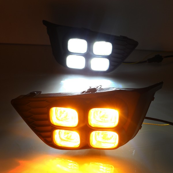 For Honda JAZZ Fit 2014 2015 2016 LED Car DRL Daytime Running Lights With Turn Yellow Signal