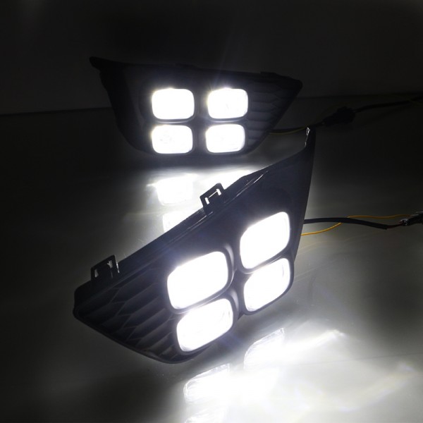 For Honda JAZZ Fit 2014 2015 2016 LED Car DRL Daytime Running Lights With Turn Yellow Signal