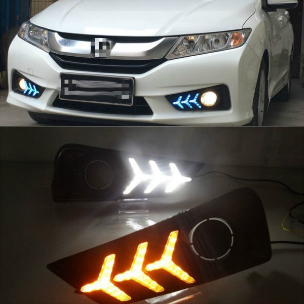 For Honda City Grace 2015 2016 2017 LED Daytime Running Light Yellow Turn Signal
