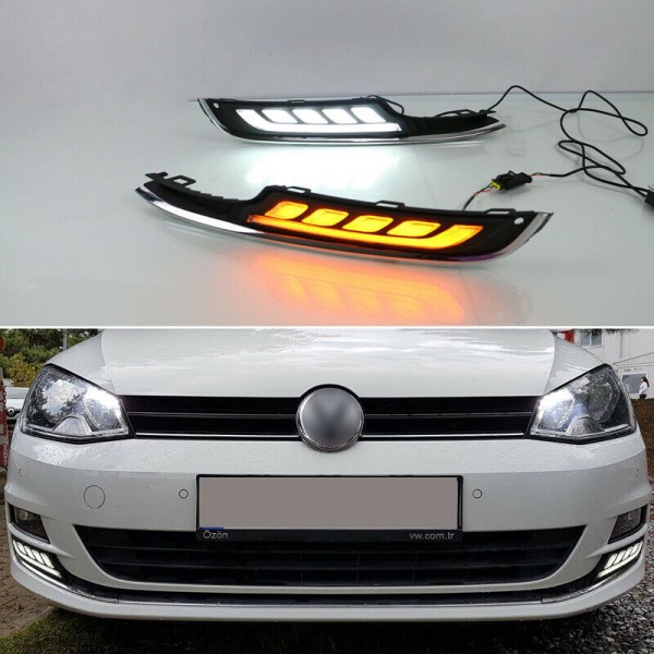 LED DRL Turn Indicator Signal Daytime Running Fog lights For VW Golf 7 2013-2016