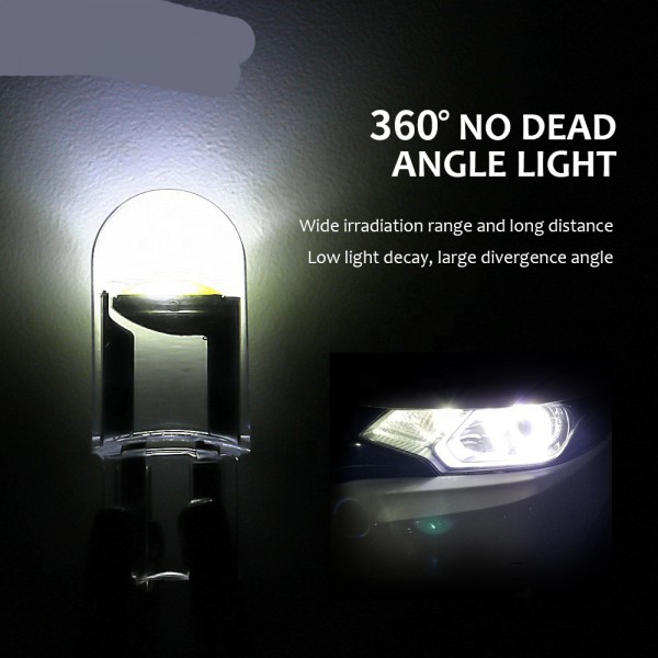 Glass fully transparent LED car lamp T10 width COB 