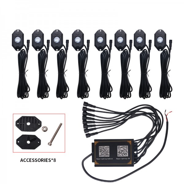 Waterproof Bluetooth Controlled 16W 8pcs RGB mini LED rock light kit