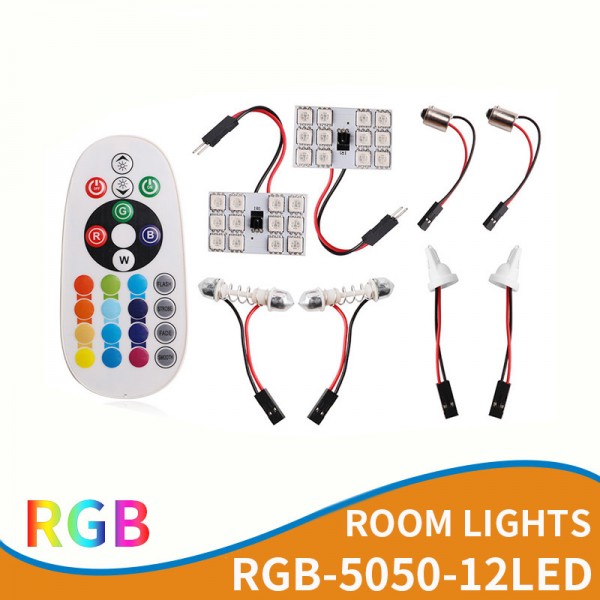 2PCS t10 5050 12SMD rgb t10 dome lighting with Remote Control