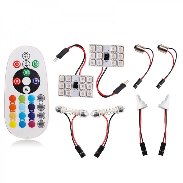 Colorful LED Car Interior Decoration Remote Controller Festoon 5050smd Bulbs