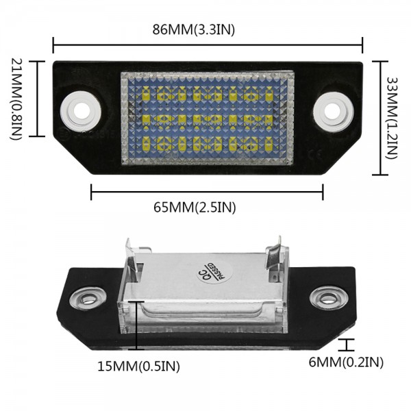 White 12V Led License Plate Lamp Assembly for Ford Focus C-MAX MK2 03-08