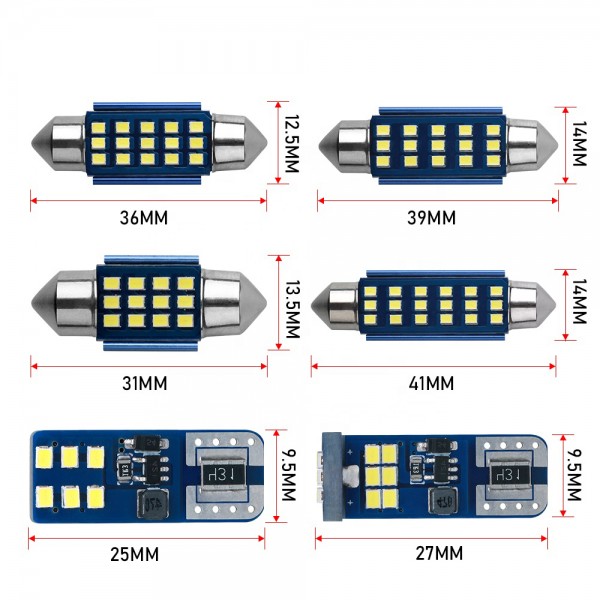  12v Festoon T10   12smd  2016 Canbus car LED